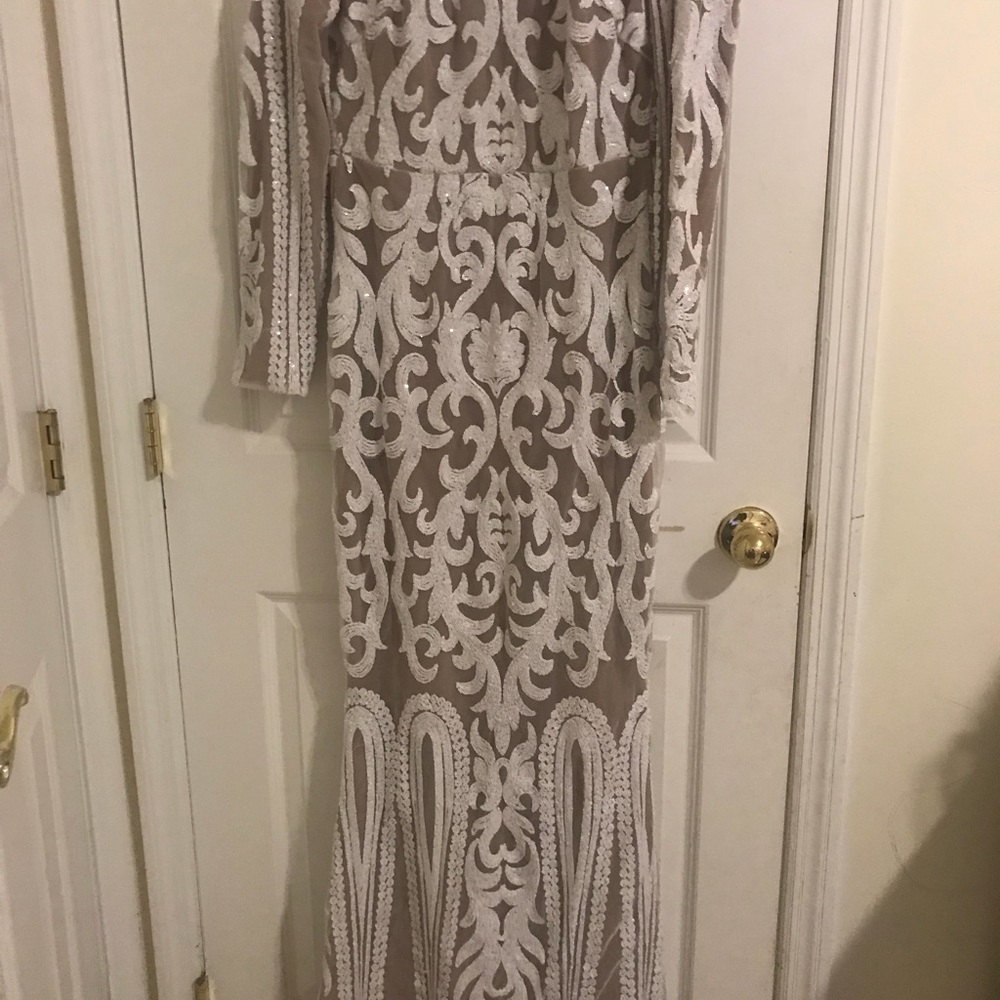 White and nude maxi dress